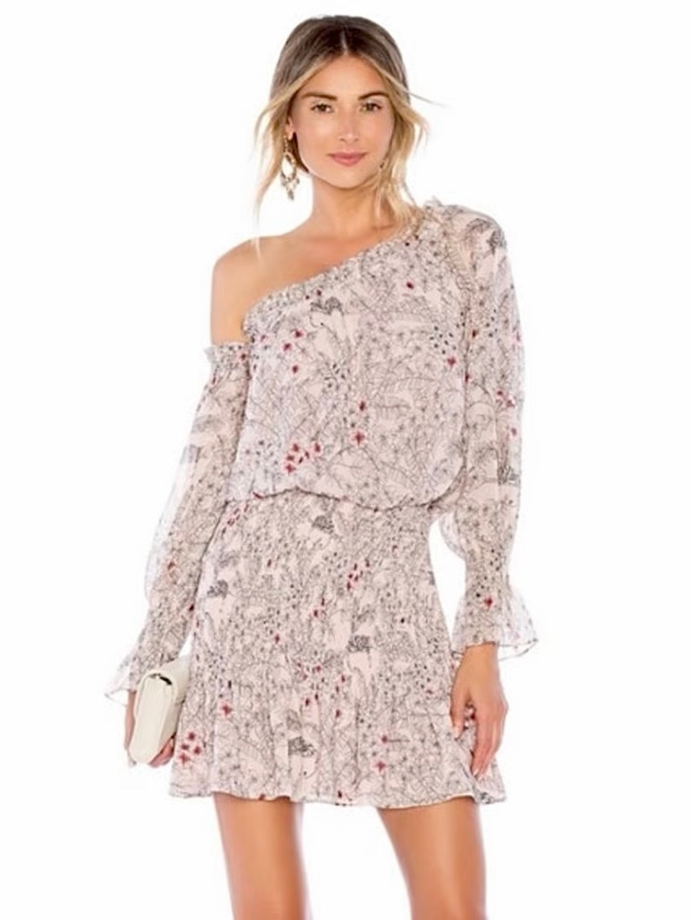 Alexis Blush Floral One-Shoulder Mini Dress